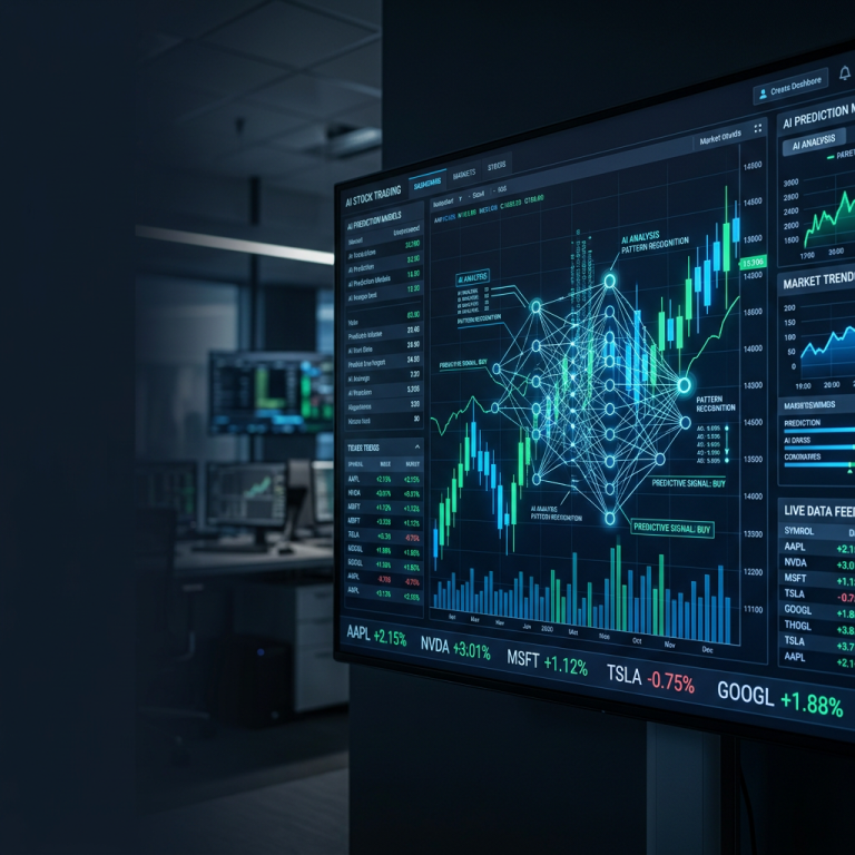 AI stock trading dashboard showing high-confidence trade setups